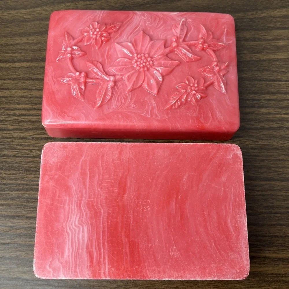 VTG Pink Marbled TILCO Soap / Trinket Box w Floral Embossed Lid Celluloid?